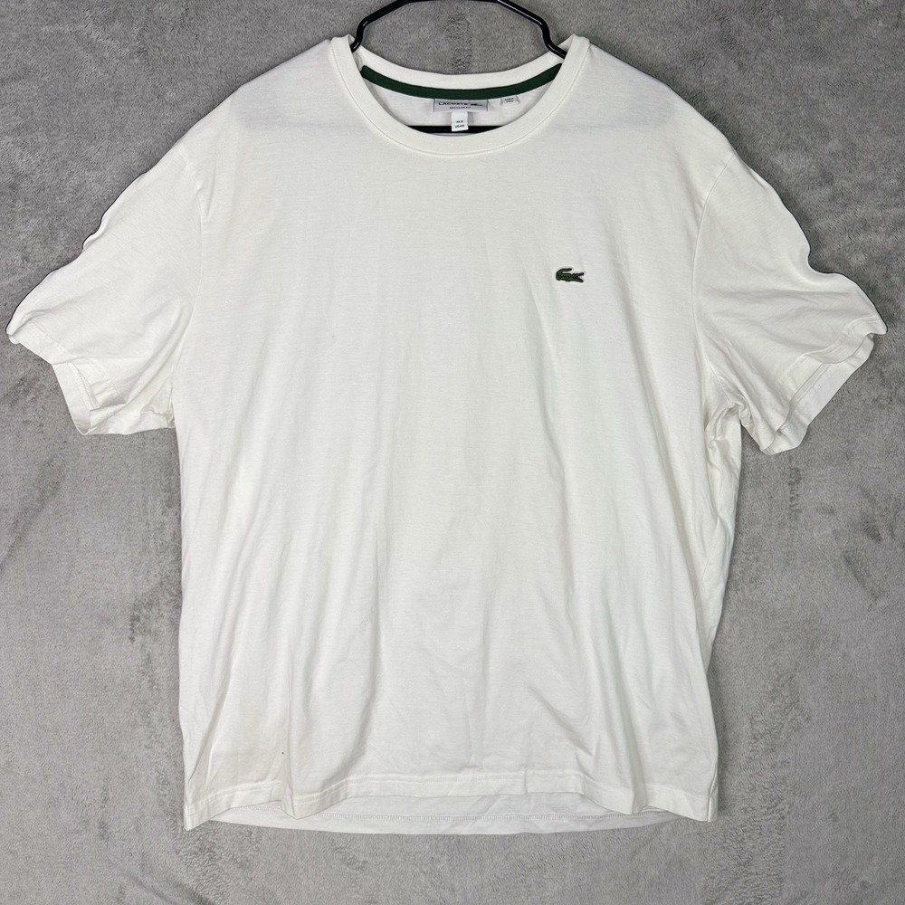 Lacoste 4XL White Regular Fit Crew Neck Short Sleeve Logo Tape Men's T-Shirt